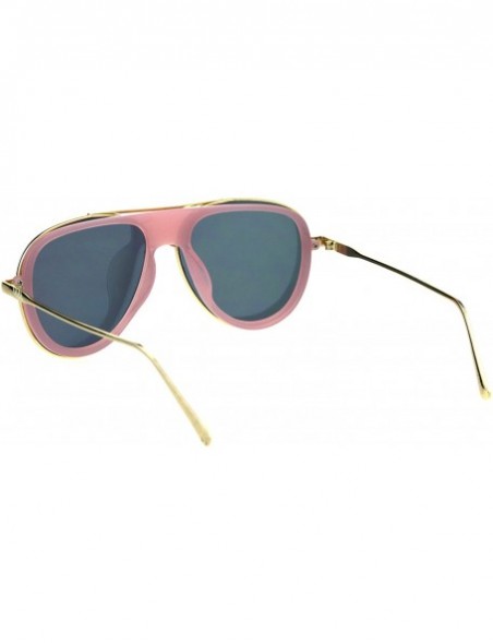 Oversized Mens Trendy Retro Metal Rim Shield Bridge Racer Officer Sunglasses - Gold Pink - CY18GQ39IE9 $13.12