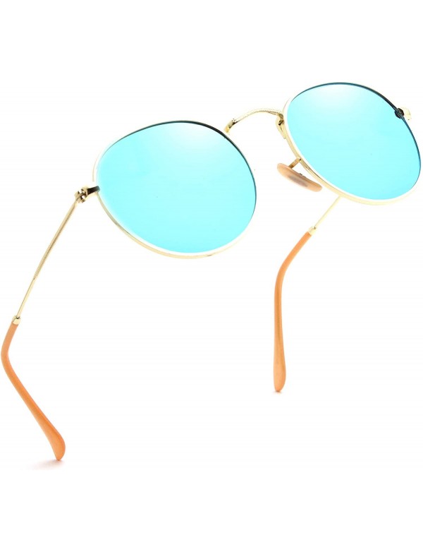 Round Small Round Polarized Sunglasses Mirrored Lens Unisex Classic Vintage Metal Frame Glasses - CZ18L9S9X75 $8.94