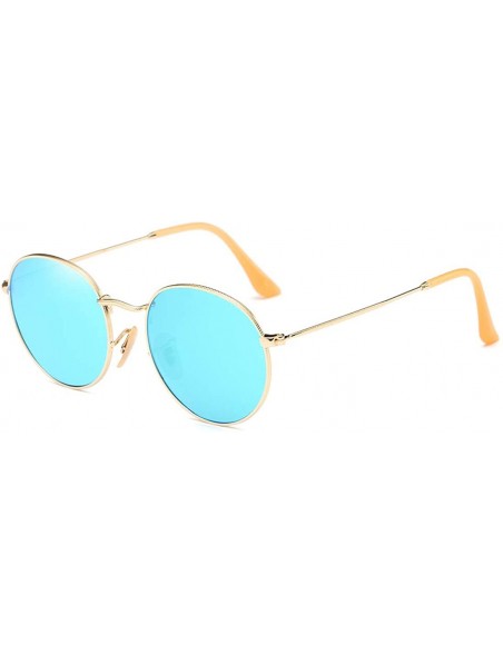 Round Small Round Polarized Sunglasses Mirrored Lens Unisex Classic Vintage Metal Frame Glasses - CZ18L9S9X75 $8.94