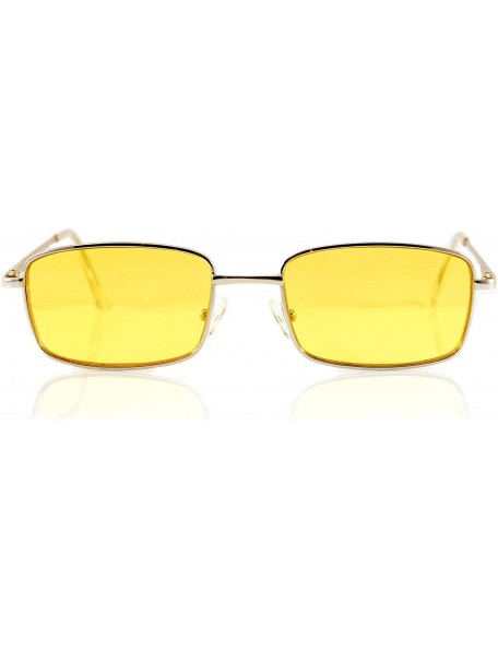 Rimless Unisex Minimalist Small Rectangular Color Tinted Spring Hinge Sunglasses A117 - Silver/ Yellow - CN180TKRG4Z $13.15