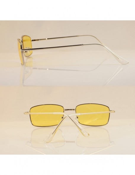 Rimless Unisex Minimalist Small Rectangular Color Tinted Spring Hinge Sunglasses A117 - Silver/ Yellow - CN180TKRG4Z $13.15