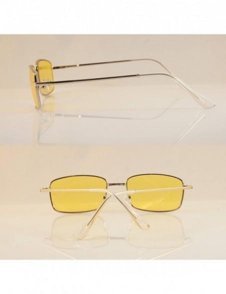 Rimless Unisex Minimalist Small Rectangular Color Tinted Spring Hinge Sunglasses A117 - Silver/ Yellow - CN180TKRG4Z $13.15