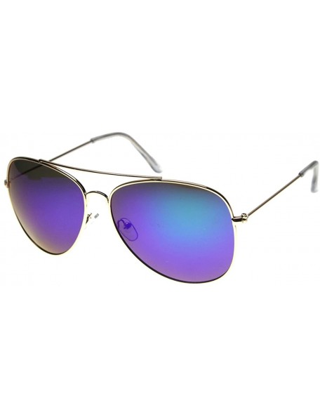 Aviator Class Large Retro Metal Mirror Lenses Aviator Sunglasses - Gold Midnight - C811YN8HVAX $10.59