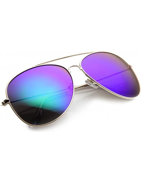 Aviator Class Large Retro Metal Mirror Lenses Aviator Sunglasses - Gold Midnight - C811YN8HVAX $10.59