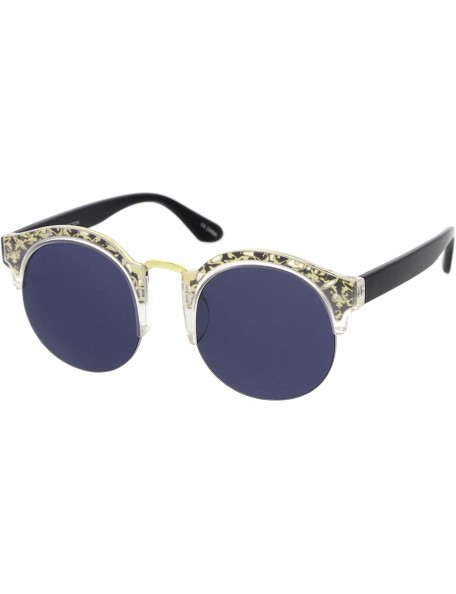 Rimless Ornate Metal Detail Wide Temple Half Frame Round Semi-Rimless Sunglasses 52mm - Gold-black / Smoke - CQ12O1R6S8C $10.42