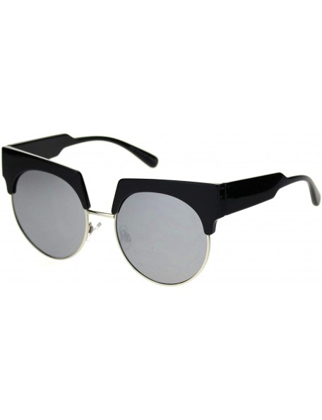 Rectangular Womens Half Rim Eyebrow Horn Round Retro Sunglasses - Black Silver Silver Mirror - CU18SIRRRS5 $15.60