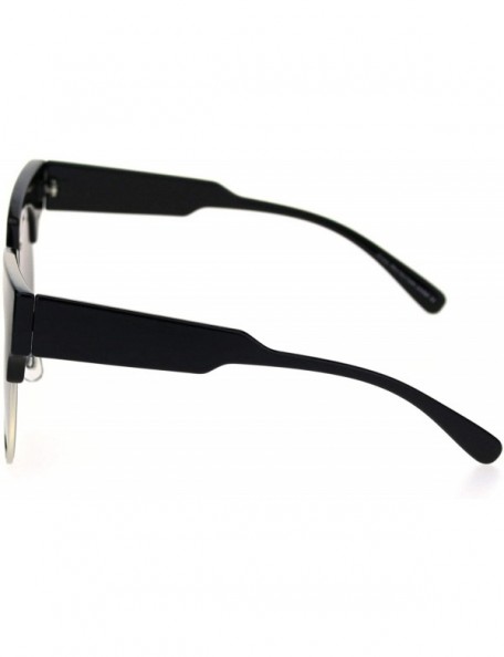 Rectangular Womens Half Rim Eyebrow Horn Round Retro Sunglasses - Black Silver Silver Mirror - CU18SIRRRS5 $15.60