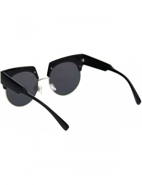 Rectangular Womens Half Rim Eyebrow Horn Round Retro Sunglasses - Black Silver Silver Mirror - CU18SIRRRS5 $15.60