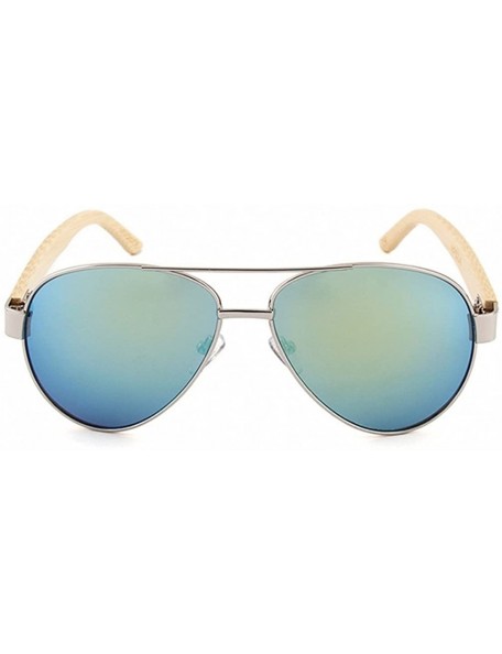 Aviator Men Women Aviator Polarized Wood Sunglasses UV400 - Silver Frame Gold Lens - C5182044ERX $14.53