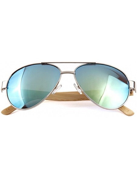 Aviator Men Women Aviator Polarized Wood Sunglasses UV400 - Silver Frame Gold Lens - C5182044ERX $14.53