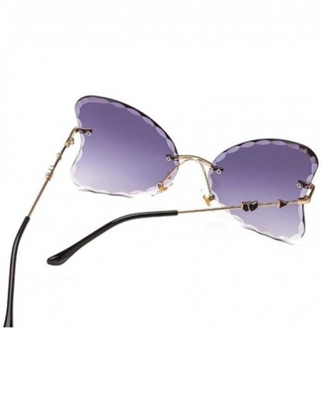 Butterfly Fashion lady sunglasses butterfly wings frameless wave trimming UV400 - Gold Frame Progressive Purple Piece - CD198...