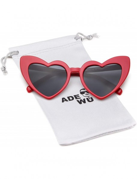 Oversized Clout Goggle Heart Sunglasses Vintage Cat Eye Mod Style Retro Kurt Cobain Glasses - Red Kiss - C5188AX0COQ $13.76