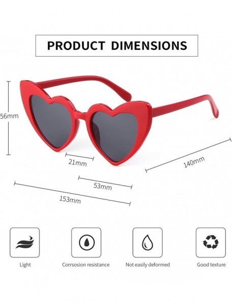 Oversized Clout Goggle Heart Sunglasses Vintage Cat Eye Mod Style Retro Kurt Cobain Glasses - Red Kiss - C5188AX0COQ $13.76