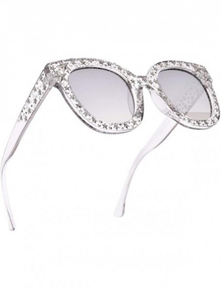 Wrap Sparkle Vintage Star Rhinestone Cat Eye Sunglasses Novelty Glitter Shades - Silver Mirror Lens/Clear Frame - CE18D9K5WS8...