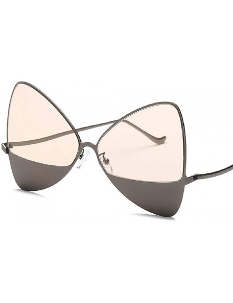 Oversized Chic Double Lens Metal Bottom Butterfly Bowtie Luxury Vintage Designer Triangular Cat Eye Shaped Sunglasses - C218H...