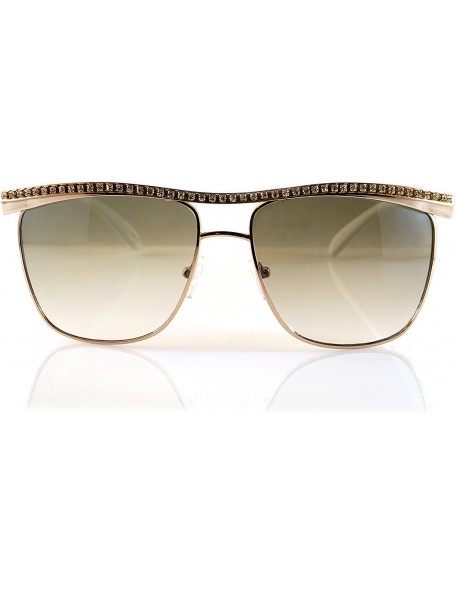 Oversized Jewelry Flat Top Square Sunglasses A167 - Gold/ Green - CK18D5OI5XU $13.12