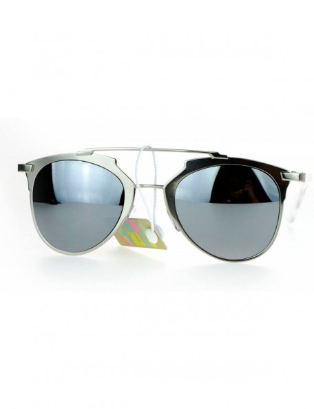 Wayfarer Mirrored Retro Vintage Style Half Rim Pilot Unique Sunglasses - Silver Mirror - CN1203SDJVR $9.86