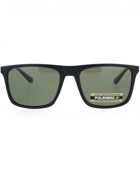 Rectangular Polarized Mens Flat Top Thin Plastic Carbon Fiber Trim Elegant Sunglasses - Matte Black Green - C618OKCI9E4 $13.17