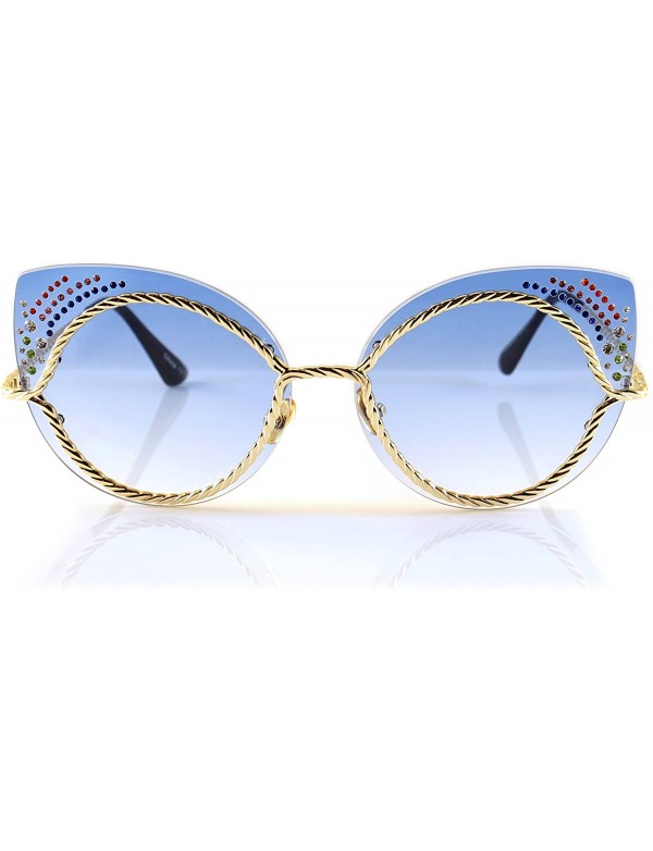 Cat Eye Muse Rhinestone Jeweled Twist Metal Cat-Eye Sunglasses A160 - Blue - CI18CU75KLS $19.72