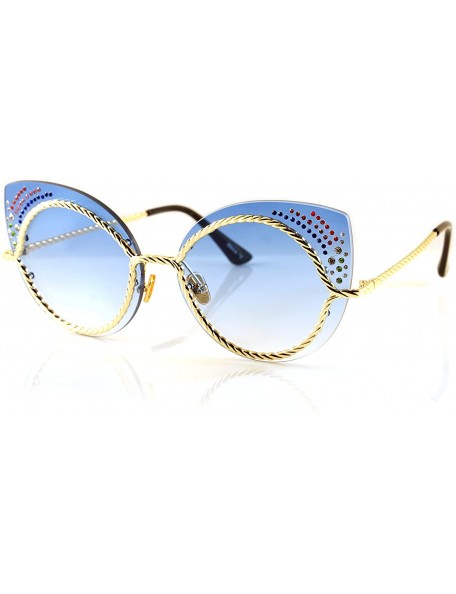 Cat Eye Muse Rhinestone Jeweled Twist Metal Cat-Eye Sunglasses A160 - Blue - CI18CU75KLS $19.72