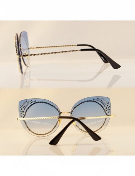 Cat Eye Muse Rhinestone Jeweled Twist Metal Cat-Eye Sunglasses A160 - Blue - CI18CU75KLS $19.72