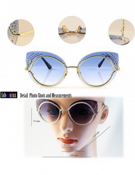 Cat Eye Muse Rhinestone Jeweled Twist Metal Cat-Eye Sunglasses A160 - Blue - CI18CU75KLS $19.72