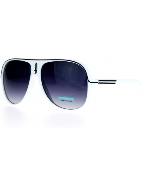 Round Rubberized Matte Plastic Turbo Racer Pilot Sunglasses - White Black - CP127A9UD65 $9.83