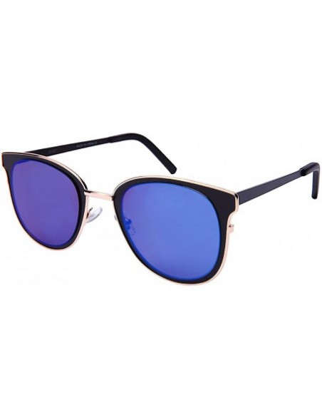 Cat Eye Unique Metal Framed Cat Eye Sunnies Flat Full Mirrored Lens w/Fiber Case M25147-FLREV - CM187IYL2W3 $7.55