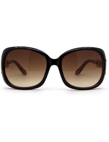 Rectangular Womens Oversize Butterfly Jewel Hinge Diva Designer Sunglasses - Black Beige Brown - C31987ICINE $12.95