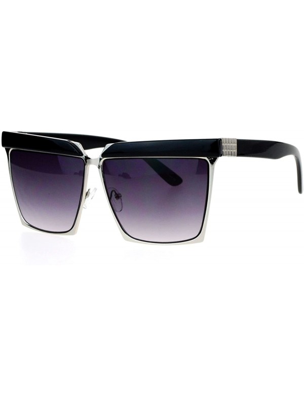 Oversized Oversized Square Frame Sunglasses Unisex Flat Top Hipster Fashion Shades - Black Silver - CQ188HL5Q9T $12.70