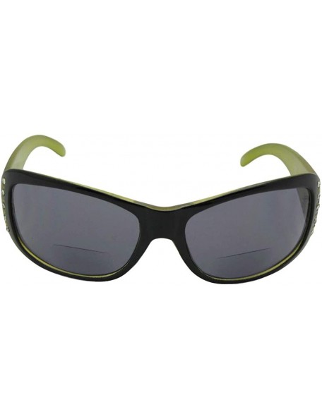 Oval Womens Bifocal Sunglasses With Rhinestones B21 - Black/Lime Yellow Frame Gray Lenses - CO18KMXTE02 $17.27