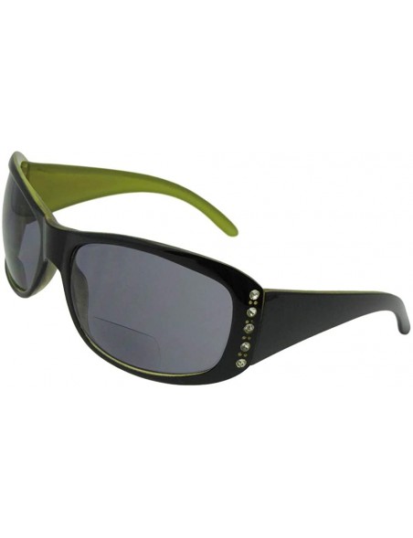 Oval Womens Bifocal Sunglasses With Rhinestones B21 - Black/Lime Yellow Frame Gray Lenses - CO18KMXTE02 $17.27