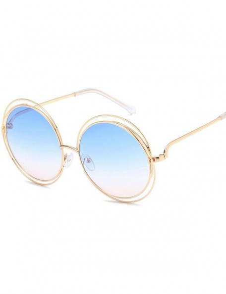 Oversized Oversized lens Mirror Sunglasses Women Brand Designer Metal Frame Lady Sun Glasses - 14-gold-bluepink - CS18W7DL4KQ...