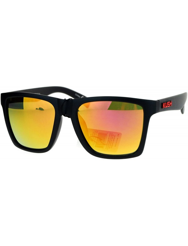 Square KUSH Sunglasses Classic Square Matte Black Frame Mirror Lens UV 400 - Matte Black Red - CQ185WLKI4O $8.51