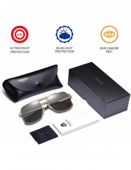 Square Polarized Sunglasses Protection Driving - Golden Metal Frame/ Grey Lens - CV18XZHZ5MI $17.86