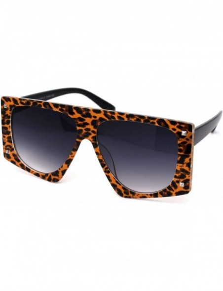 Rectangular Animal Print Flat Top Squared Racer Mob Sunglasses - Brown Leopard Smoke - C119996ZGOY $10.58