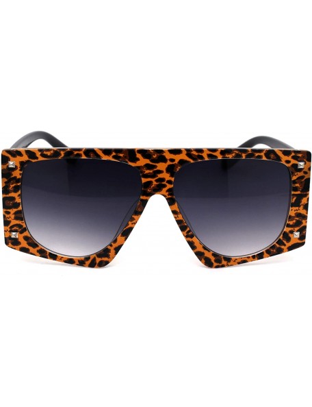 Rectangular Animal Print Flat Top Squared Racer Mob Sunglasses - Brown Leopard Smoke - C119996ZGOY $10.58