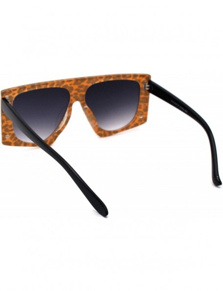 Rectangular Animal Print Flat Top Squared Racer Mob Sunglasses - Brown Leopard Smoke - C119996ZGOY $10.58