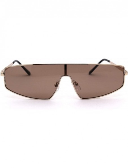 Rectangular 80s Shield Metal Rim Retro Dad Shade Sunglasses - Gold Solid Brown - CO18ZWQ665X $14.45