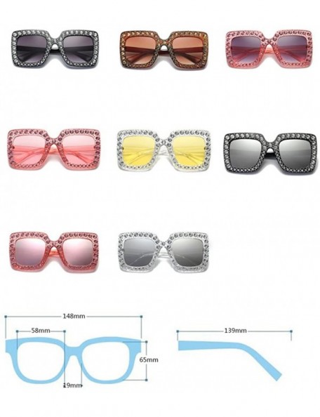 Square Women Sunglasses Crystal Brand Designer Oversized Square Sunglasses - C4 - CR18D9N38W7 $9.77