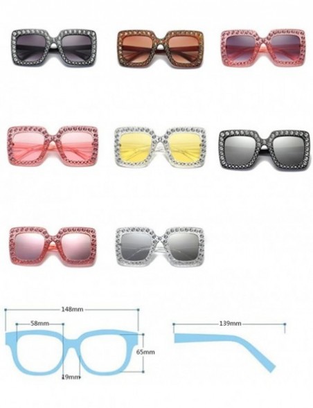 Square Women Sunglasses Crystal Brand Designer Oversized Square Sunglasses - C4 - CR18D9N38W7 $9.77