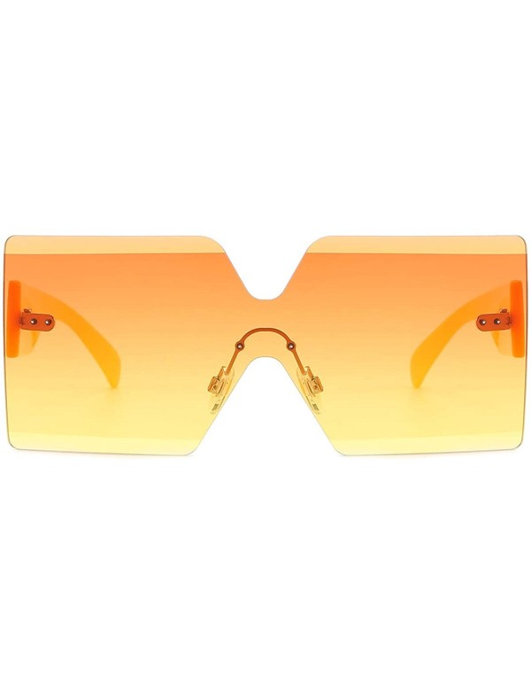 Square Oversized Square Sunglasses for Women Rimless Frame Candy Color Transparent Glasses - Orange - CZ18INZOTRW $10.04