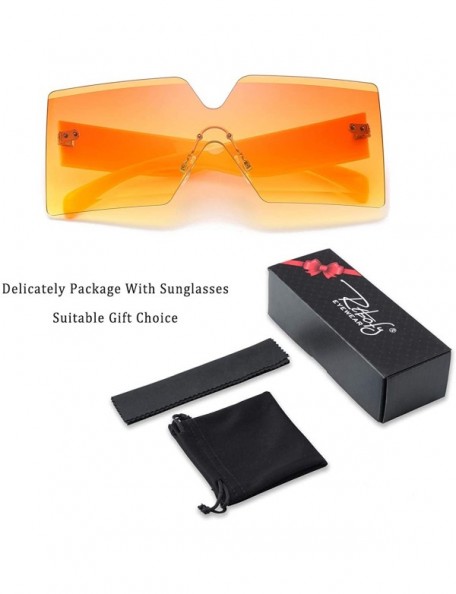 Square Oversized Square Sunglasses for Women Rimless Frame Candy Color Transparent Glasses - Orange - CZ18INZOTRW $10.04