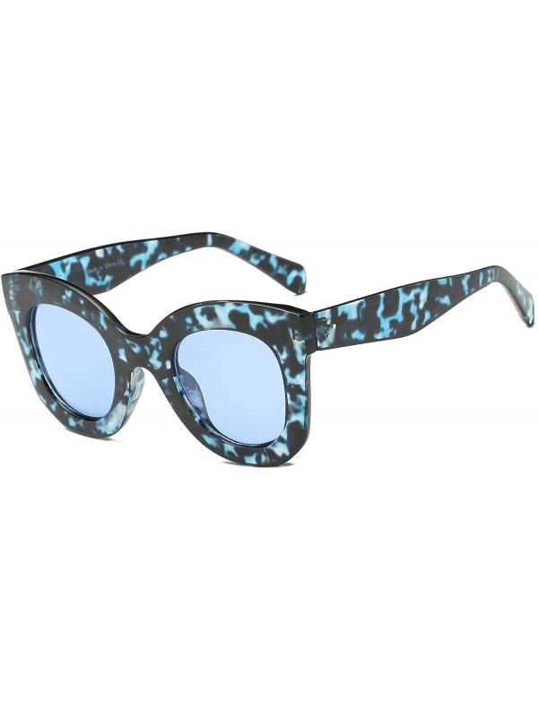 Round Women Fashion Round Cat Eye Oversized Designer Sunglasses - Blue - CO18I76S9EQ $10.64