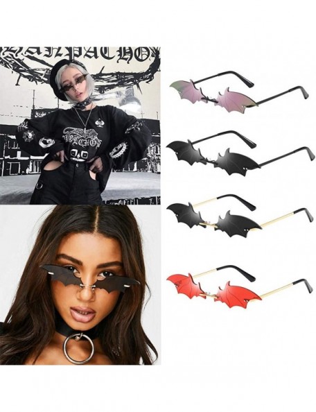 Semi-rimless Sunglasses for Women Funny Bat Shape Retro Sunglasses Glasses Eyewear Shades Vintage Irregular Unisex - Blacka -...