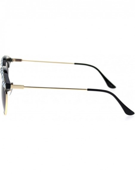 Round Womens Pearl Jewel Half Rim Chic Sunglasses - Black Gold Smoke - CG18SAR2ZK7 $13.21