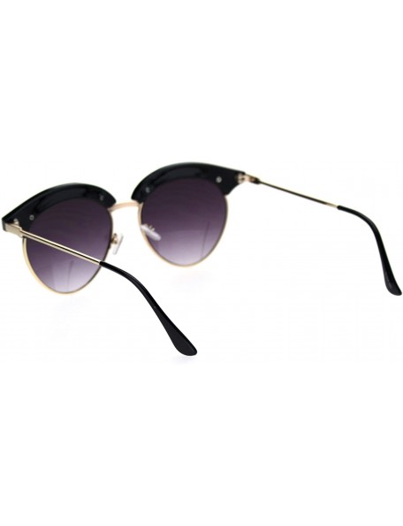 Round Womens Pearl Jewel Half Rim Chic Sunglasses - Black Gold Smoke - CG18SAR2ZK7 $13.21