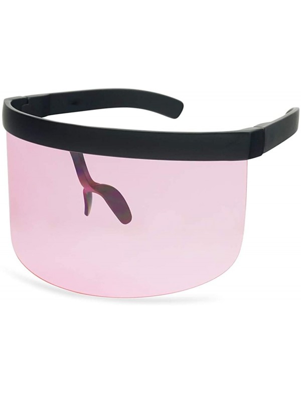 Wrap Huge Oversize Futuristic Flat Top Single Shield Mono Mirrored Iconic Visor Sunglasses - Black Frame - Pink - C6198D0XDDA...