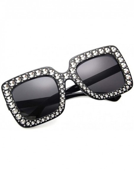 Square 1pcs Women Fashion Square Frame Rhinestone Decor Sunglasses Sunglasses - CQ1906S5IKE $25.86