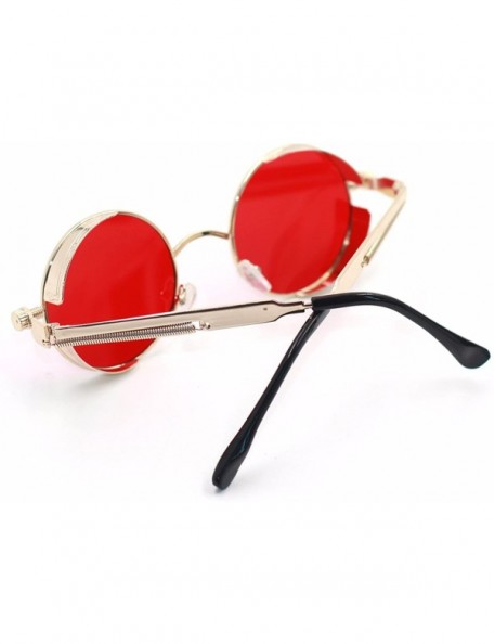 Round 2020 Metal Steampunk Sunglasses Men Women Fashion Round Glasses Vintage UV400 Eyewear - Black Frame Red - CC198AI52KR $...